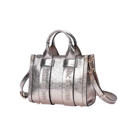 Sac à main bronze brillant bi-matière texturé à détails métalliques dorés - Image 3