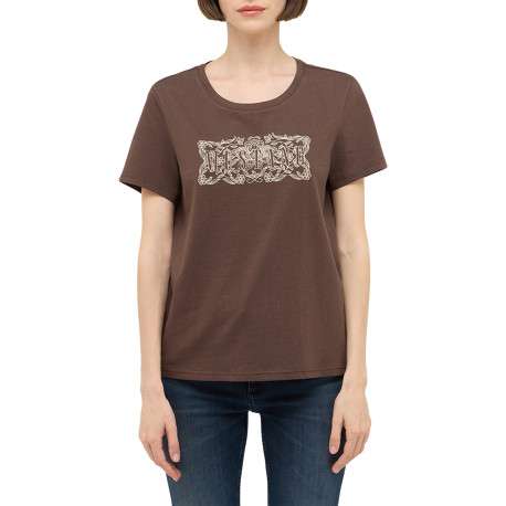 T-shirt Alma en coton marron à coupe droite pourvu d'un col rond - Image 3