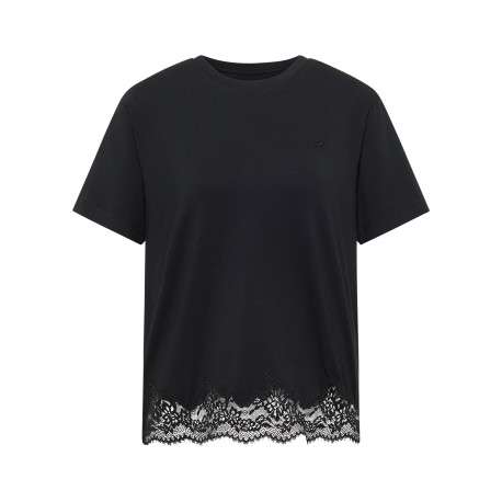 T-shirt Floris noir à coupe droite pourvu d'un col rond et de manches courtes