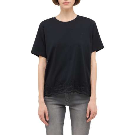 T-shirt Floris noir à coupe droite pourvu d'un col rond et de manches courtes - Image 3