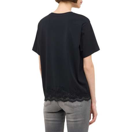 T-shirt Floris noir à coupe droite pourvu d'un col rond et de manches courtes - Image 4