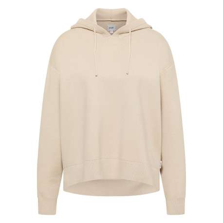 Pull Iva beige à coupe droite pourvu d'un col à capuche et de manches longues