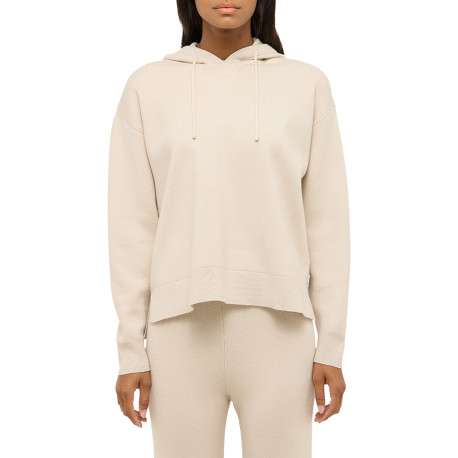 Pull Iva beige à coupe droite pourvu d'un col à capuche et de manches longues - Image 3