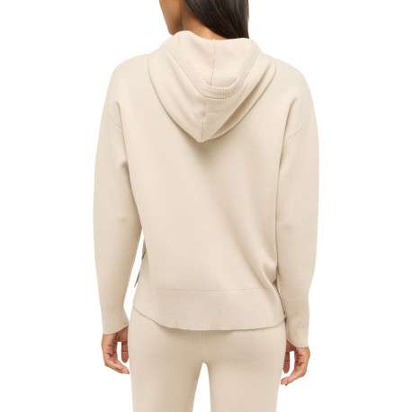 Pull Iva beige à coupe droite pourvu d'un col à capuche et de manches longues - Image 4