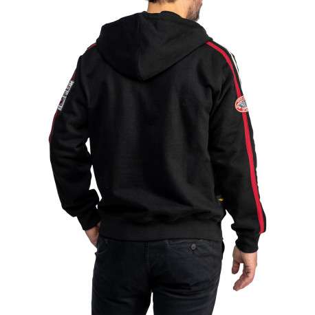 Sweat zippé noir à capuche avec bandes contrastées et des patchs - Image 2