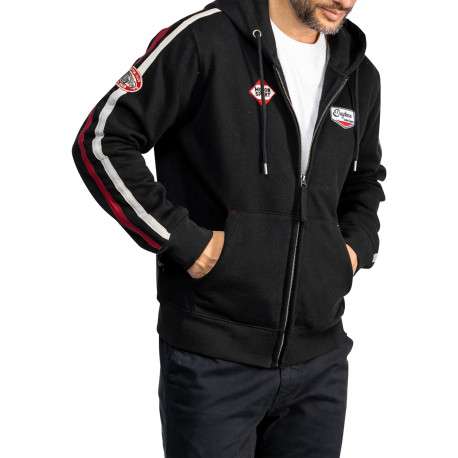 Sweat zippé noir à capuche avec bandes contrastées et des patchs - Image 3