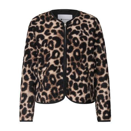 Veste léopard à coupe droite pourvue d'un col rond et de manches longues