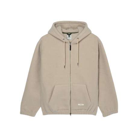 Veste beige à coupe droite pourvue d'un col à capuche et de manches longues