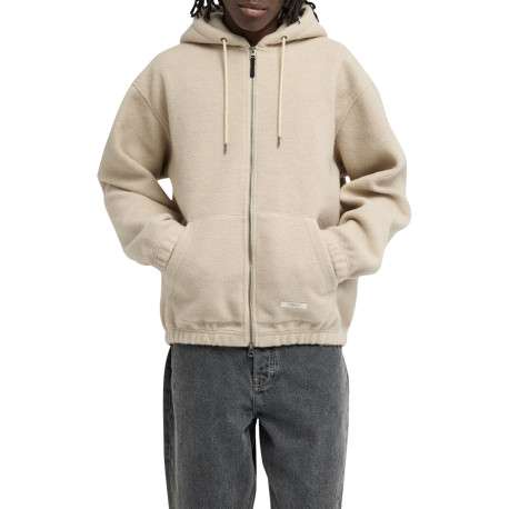 Veste beige à coupe droite pourvue d'un col à capuche et de manches longues - Image 3
