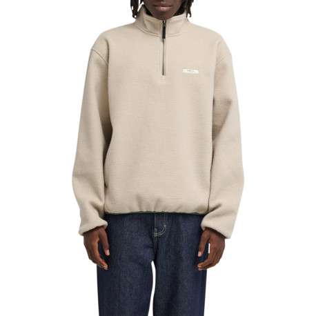 Sweat beige pourvu d'une coupe ample et d'un col camionneur à zip - Image 3