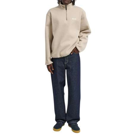 Sweat beige pourvu d'une coupe ample et d'un col camionneur à zip - Image 5