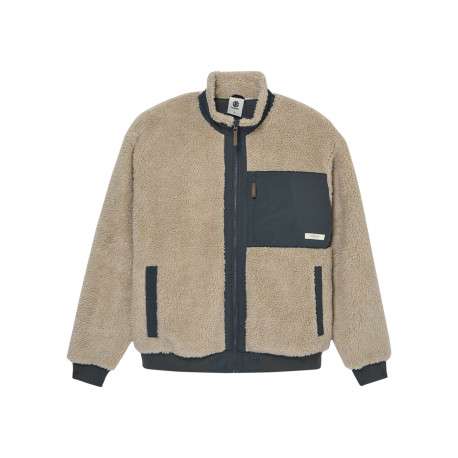 Blouson beige et gris pourvu d'une coupe droite et d'un col montant