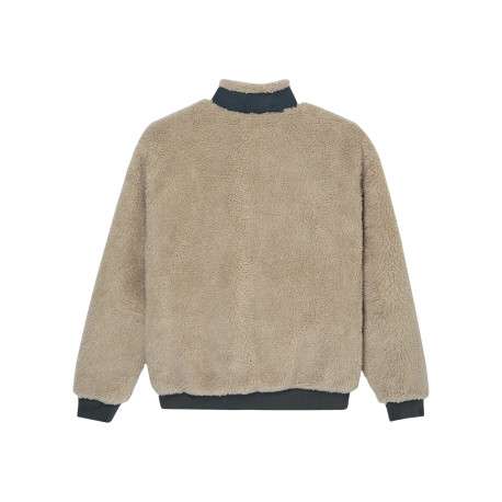 Blouson beige et gris pourvu d'une coupe droite et d'un col montant - Image 2