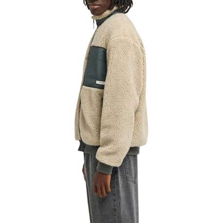 Blouson beige et gris pourvu d'une coupe droite et d'un col montant - Image 4