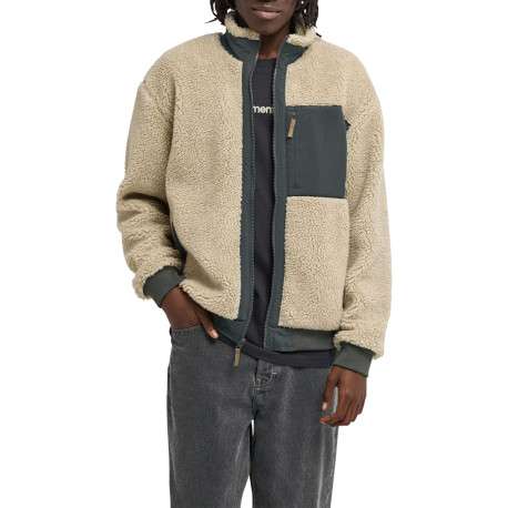 Blouson beige et gris pourvu d'une coupe droite et d'un col montant - Image 5