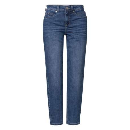 Jean en coton mélangé bleu à coupe droite pourvu de 5 poches classiques