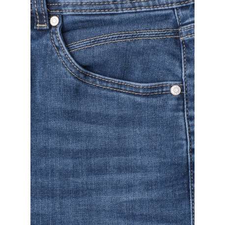 Jean en coton mélangé bleu à coupe droite pourvu de 5 poches classiques - Image 2