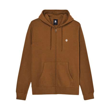 Sweat zippé en coton mélangé brun à coupe droite pourvu d'un col à capuche