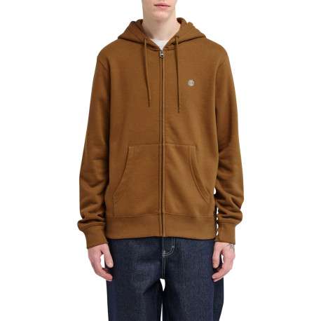 Sweat zippé en coton mélangé brun à coupe droite pourvu d'un col à capuche - Image 3