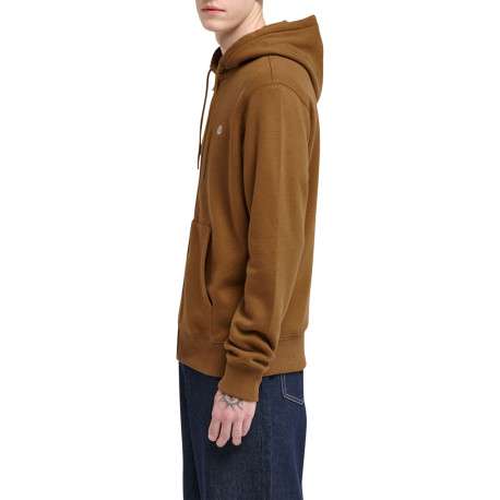 Sweat zippé en coton mélangé brun à coupe droite pourvu d'un col à capuche - Image 5