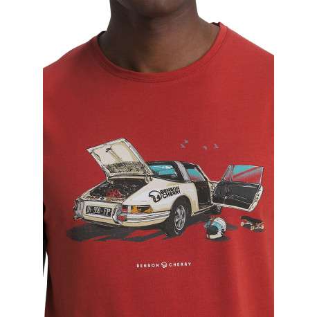 T-shirt en coton brique pourvu d'une coupe droite et d'un col rond - Image 4