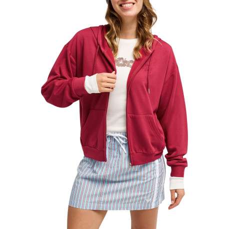 Sweat zippé framboise à coupe droite pourvu d'un col à capuche