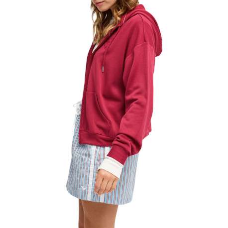 Sweat zippé framboise à coupe droite pourvu d'un col à capuche - Image 4