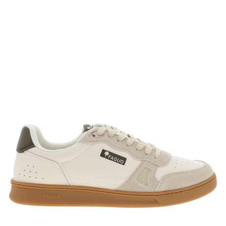 Tennis Commute 1 en cuir beige pourvues du logo et d'empiècements bimatières