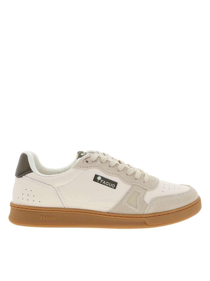 Tennis Commute 1 en cuir beige pourvues du logo et d'empiècements bimatières