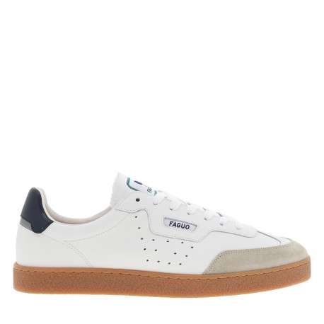 Tennis Lumbo blanches en cuir à talon plat et languette crantée