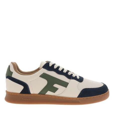 Tennis Hazel en cuir blanc avec des empiècements verts et bleus à talon plat