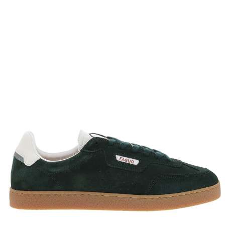 Tennis Lumbo en cuir suédé vert foncé à semelle plate munies de lacets