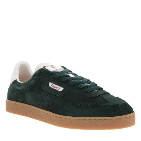 Tennis Lumbo en cuir suédé vert foncé à semelle plate munies de lacets - Image 2