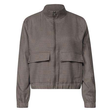 Blouson beige et marine à coupe droite pourvu d'un col montant