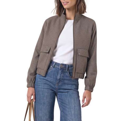 Blouson beige et marine à coupe droite pourvu d'un col montant - Image 3