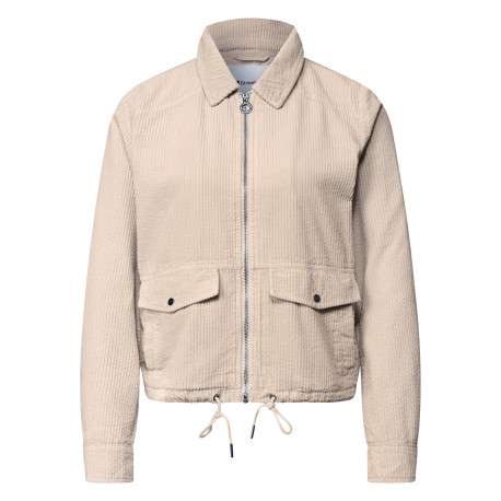 Blouson en coton beige à coupe droite pourvu d'un col à revers