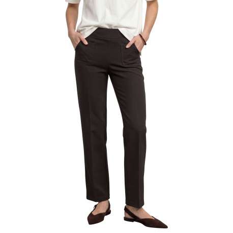 Pantalon brun pourvu d'une coupe ample et d'une taille élastiquée - Image 3