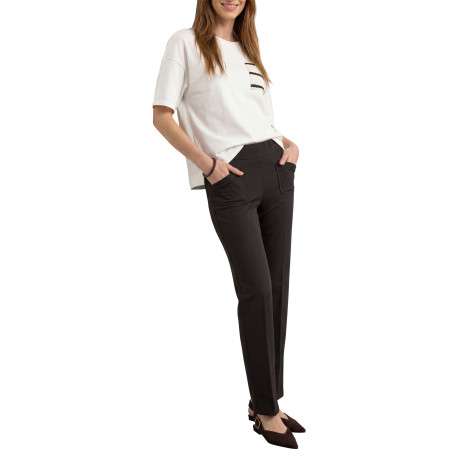 Pantalon brun pourvu d'une coupe ample et d'une taille élastiquée - Image 6