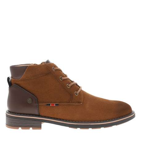 Boots camel à talon décroché bas pourvues d'un zip et des lacets ronds