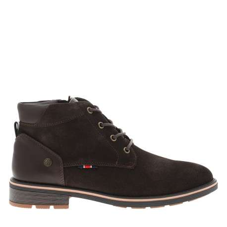 Boots en cuir nubuck marron à talon décroché bas et lacets ronds