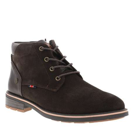 Boots en cuir nubuck marron à talon décroché bas et lacets ronds - Image 2