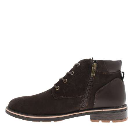 Boots en cuir nubuck marron à talon décroché bas et lacets ronds - Image 3