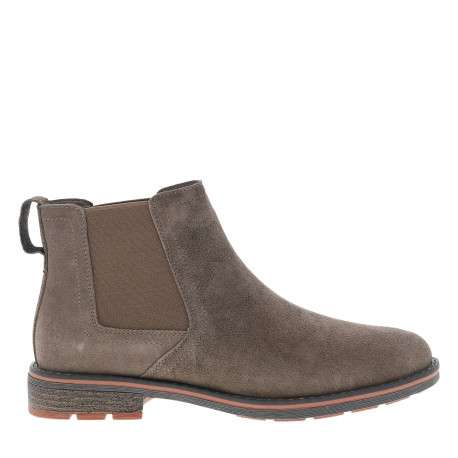 Boots taupe en cuir nubuck à talon décroché bas avec un soufflets élastiqués