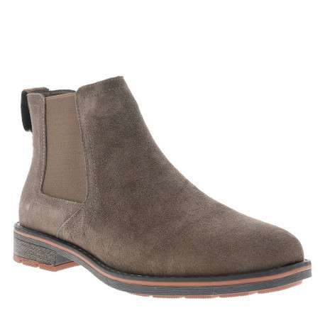 Boots taupe en cuir nubuck à talon décroché bas avec un soufflets élastiqués - Image 2