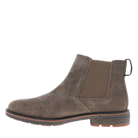 Boots taupe en cuir nubuck à talon décroché bas avec un soufflets élastiqués - Image 3