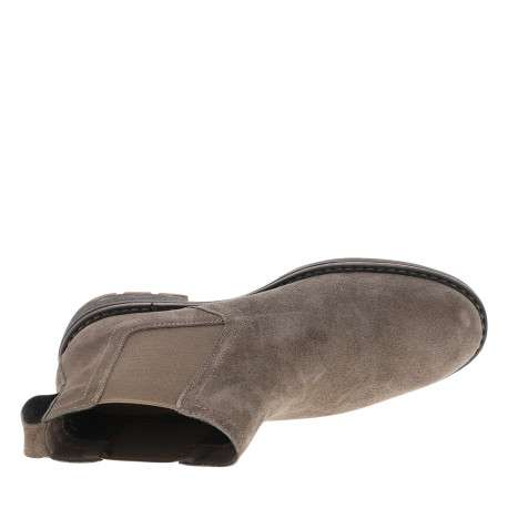 Boots taupe en cuir nubuck à talon décroché bas avec un soufflets élastiqués - Image 5