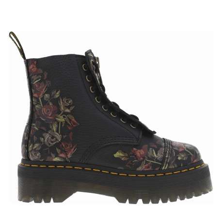 Boots en cuir noires à talon plateau et à fermeture zip et lacets ronds