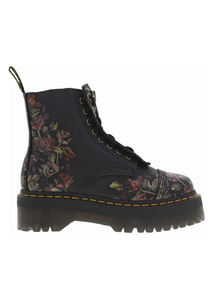 Boots en cuir noires à talon plateau et à fermeture zip et lacets ronds