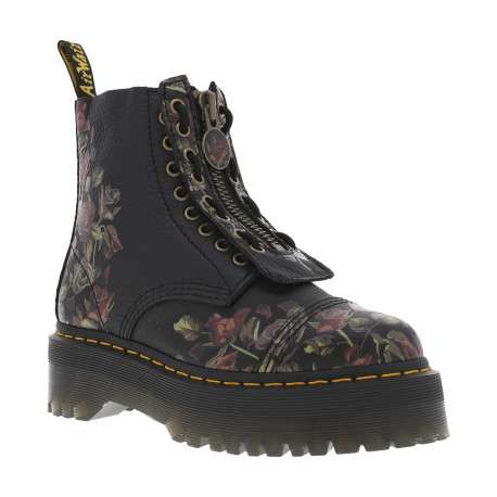 Boots en cuir noires à talon plateau et à fermeture zip et lacets ronds - Image 2