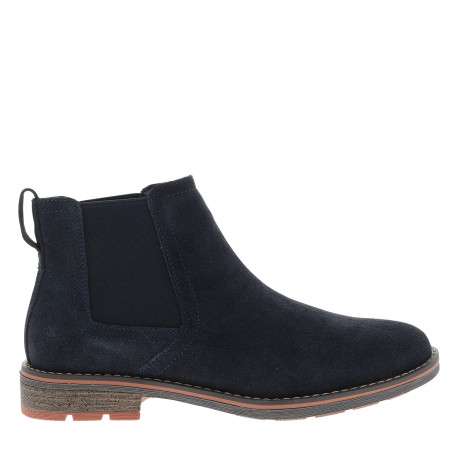 Boots en cuir bleu marine à talon décroché bas munies d'un soufflets élastiqués